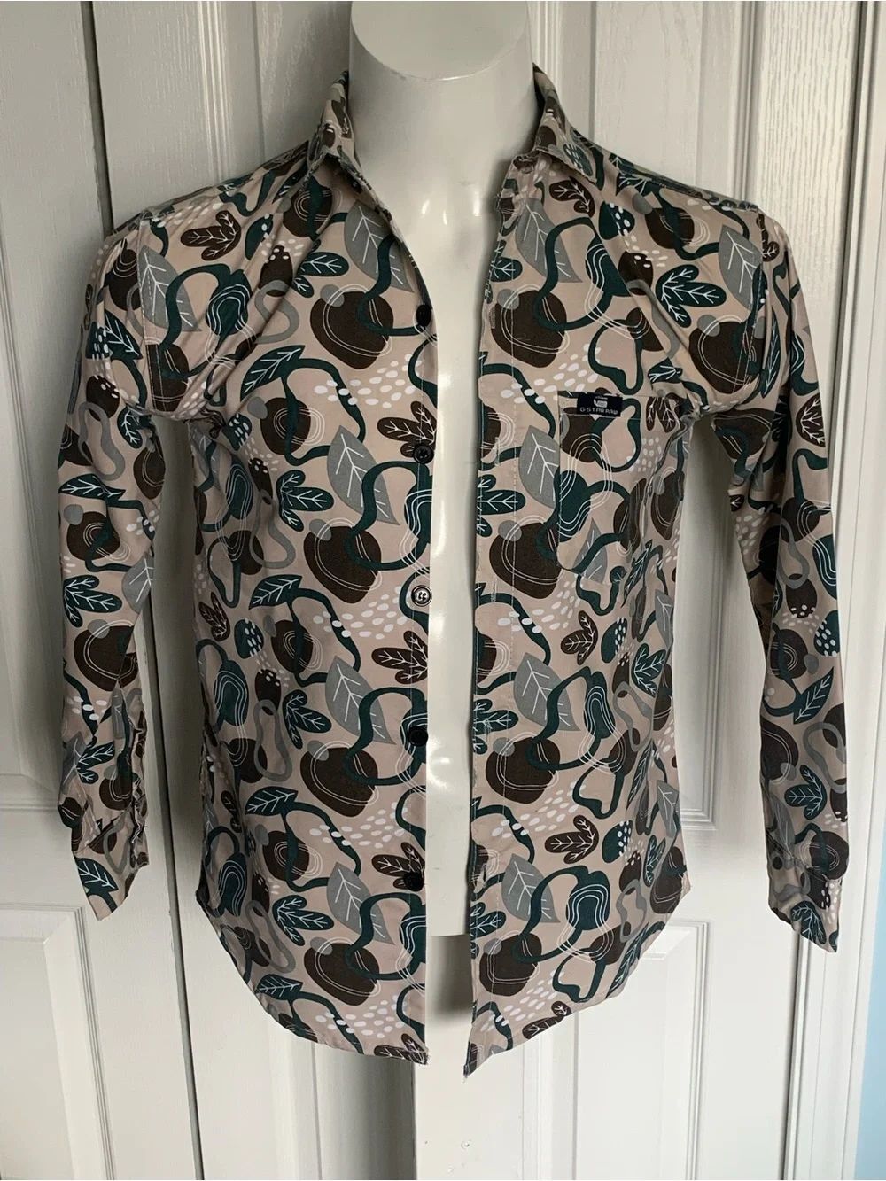 Mens G-star Printed Button-Up Shirt Jacket - Teal & Brown